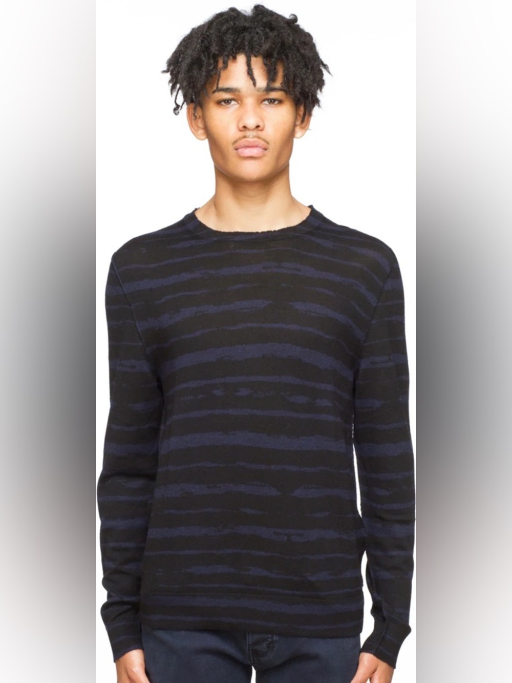 Zadig & Voltaire Black and Navy Striped Crewneck Sweater